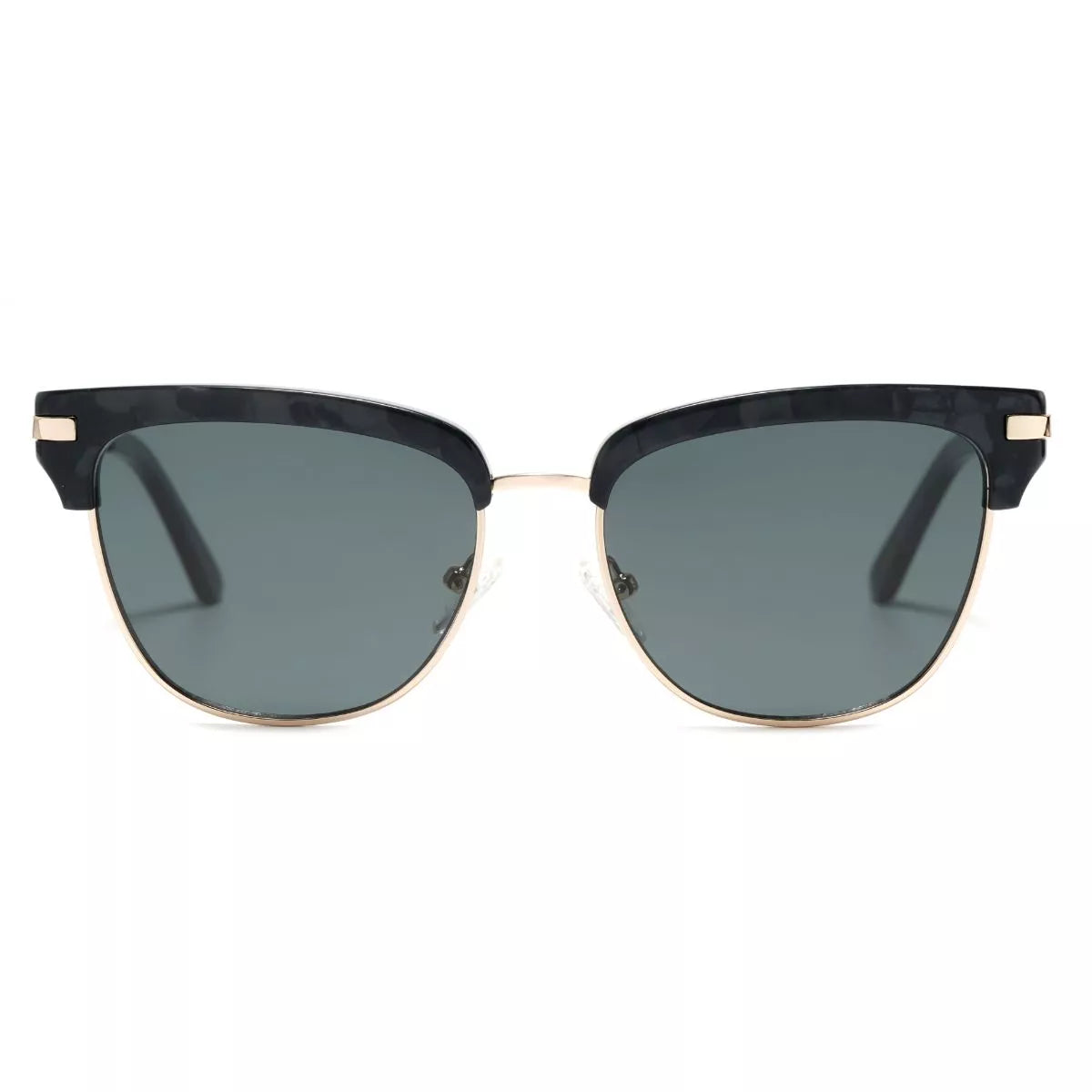 Classic Clubmaster Style Sunglasses with Gold Accents