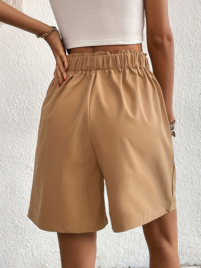 Elegant Ruched Elastic Waist Shorts with Pockets for Women