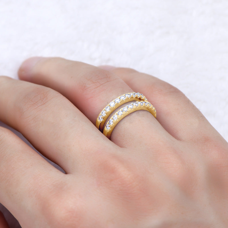Luxurious 925 Sterling Silver Moissanite Double Layered Ring For Women Fine Jewelry Gift