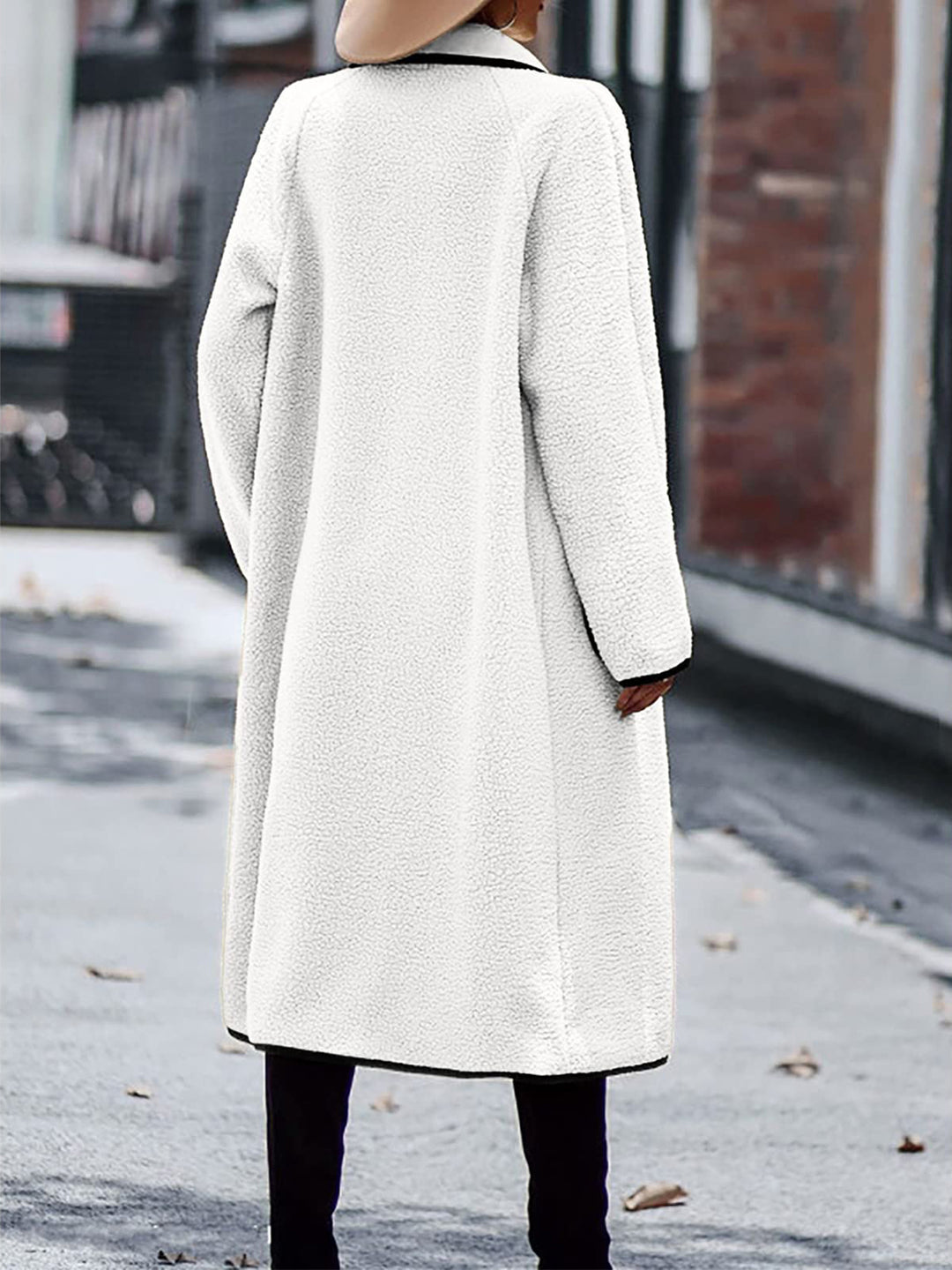 Chic Contrast Trim Long Sleeve Coat with Functional Pockets