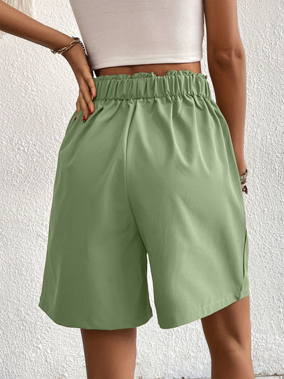 Elegant Ruched Elastic Waist Shorts with Pockets for Women