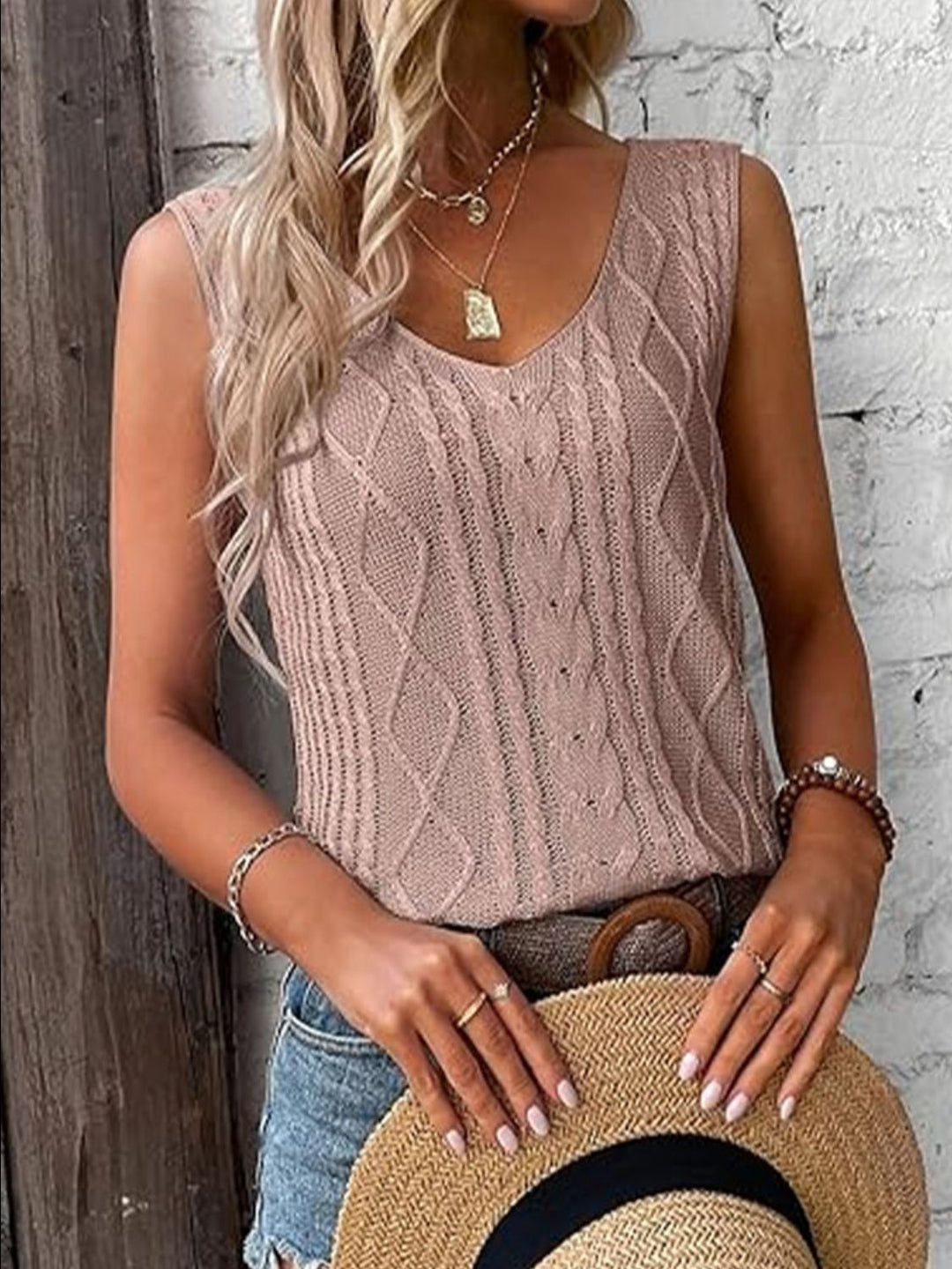 Cable-Knit V-Neck Sweater Vest