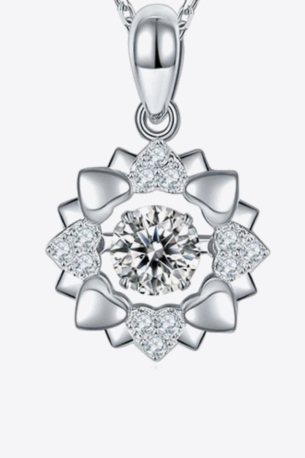 Moissanite Flower Shape Pendant Necklace in Sterling Silver