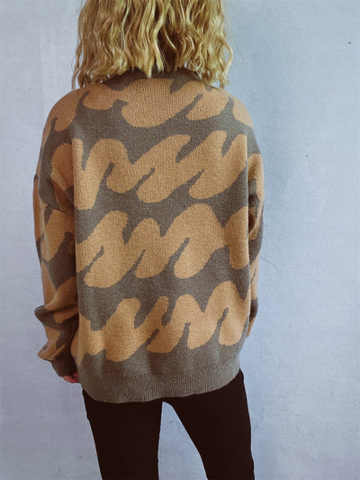 Chic Two-Tone Long Sleeve Knit Pullover for Stylish Comfort