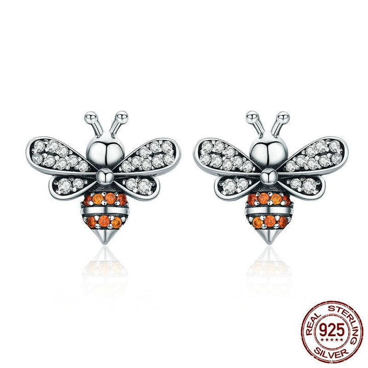 925 Sterling Silver Bee Story Clear CZ Exquisite Stud Earrings for Women Fashion Silver Jewelry