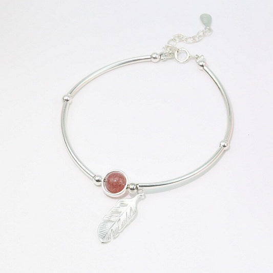 925 Sterling Silver Crystal Round Bead Feather Charm Bracelet & Bangles Adjustable Braclets For Women Wedding Jewelry SL261