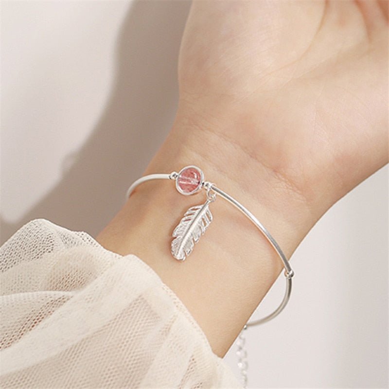 925 Sterling Silver Crystal Round Bead Feather Charm Bracelet & Bangles Adjustable Braclets For Women Wedding Jewelry SL261