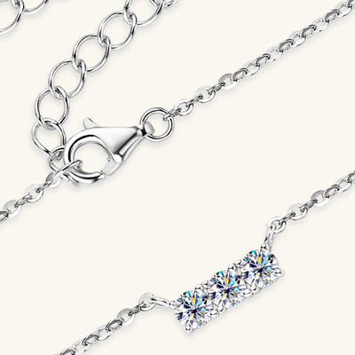 925 Sterling Silver Inlaid Moissanite Bar Necklace Gift