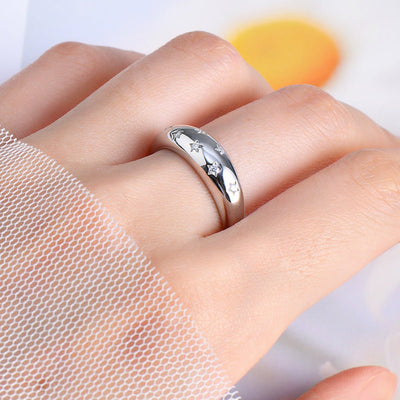 925 Sterling Silver Inlaid Moissanite Star Ring for Women