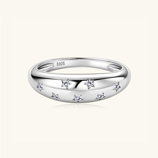 925 Sterling Silver Inlaid Moissanite Star Ring for Women