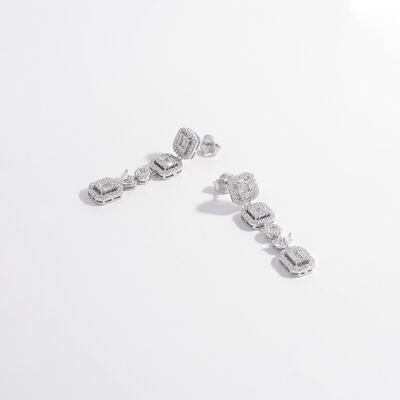 925 Sterling Silver Inlaid Zircon Geometric Dangle Earrings