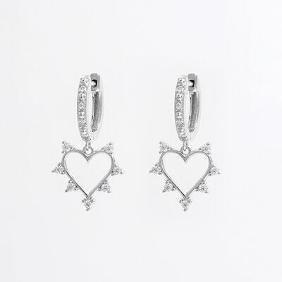 925 Sterling Silver Inlaid Zircon Heart Dangle Earrings