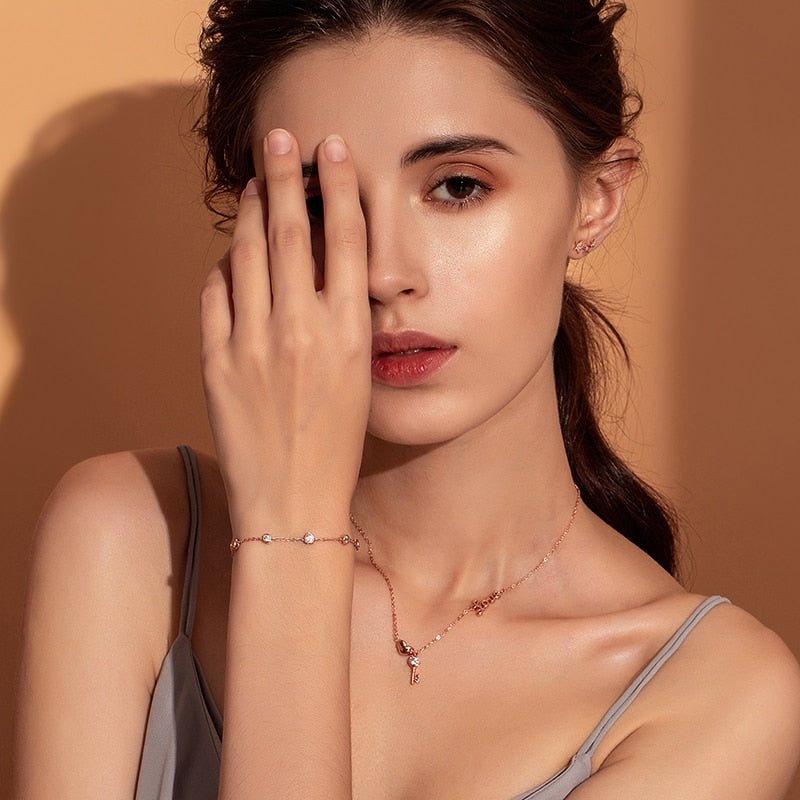925 Sterling Silver Key Lock Of Love Jewelry Set Necklaces And Bracelets Gold Color