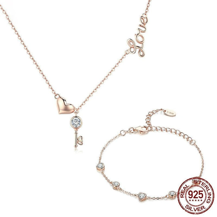 925 Sterling Silver Key Lock of Love Gold Color Necklaces Bracelets Jewelry Sets
