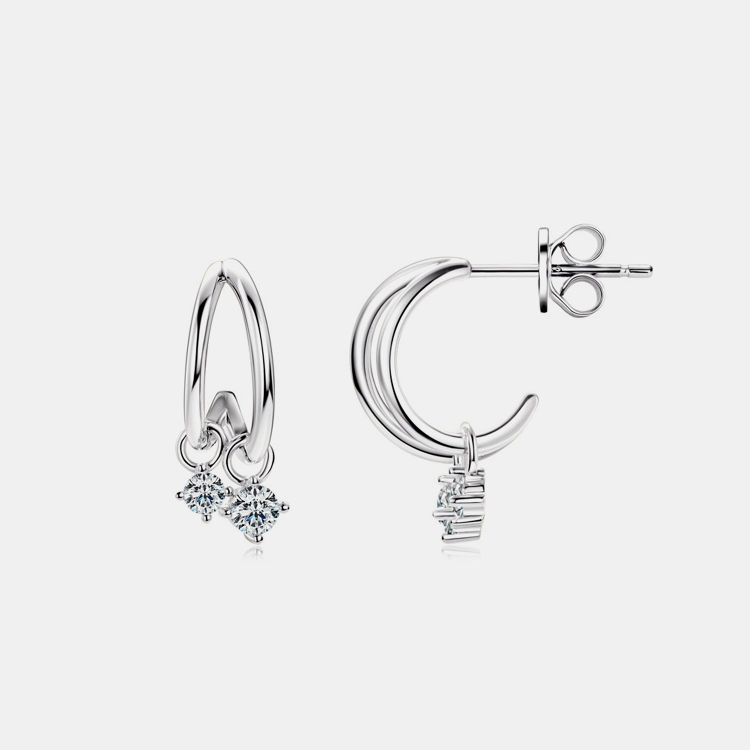 925 Sterling Silver Moissanite C-Hoop Earrings for Elegance