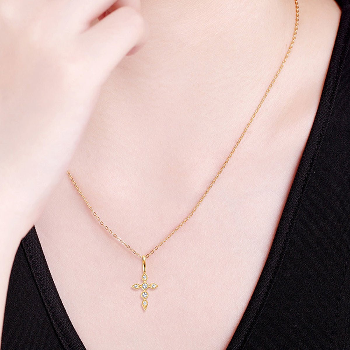 925 Sterling Silver Moissanite Cross Pendant Necklace Gift