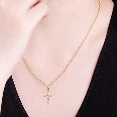 925 Sterling Silver Moissanite Cross Pendant Necklace Gift