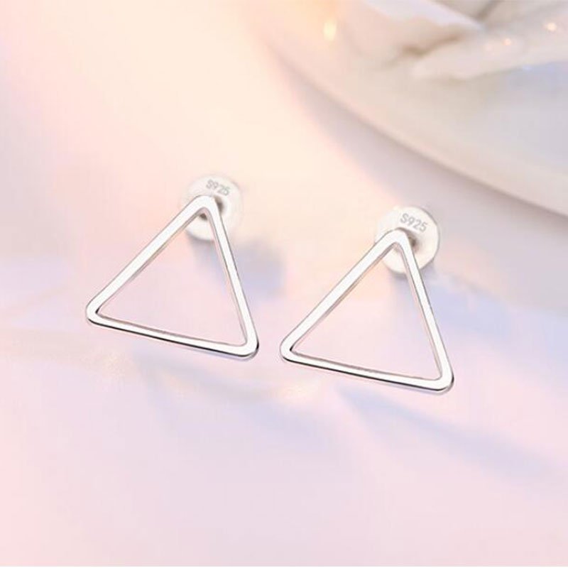 925 Sterling Silver Simple Geometric Circle Square Triangle Stud Earrings For Women Gift Oorbellen S-E535