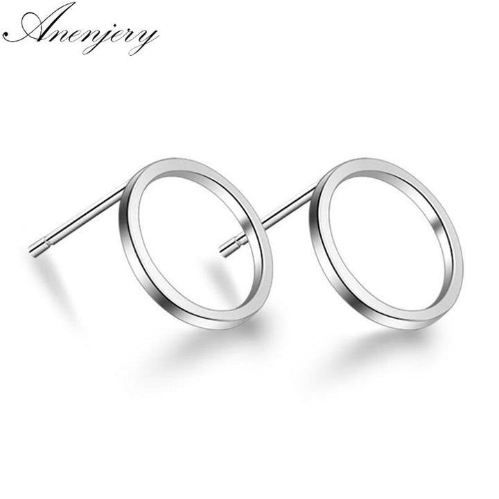 925 Sterling Silver Simple Geometric Circle Square Triangle Stud Earrings For Women Gift Oorbellen S-E535