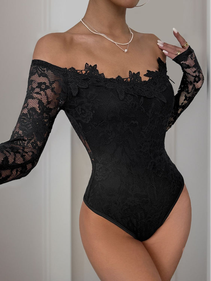 Elegant Lace Off-Shoulder Long Sleeve Bodysuit