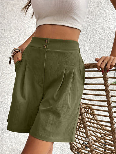 Elegant Ruched Elastic Waist Shorts with Pockets for Women