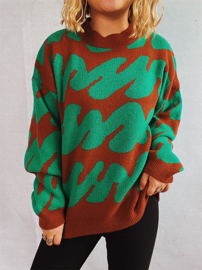 Chic Two-Tone Long Sleeve Knit Pullover for Stylish Comfort