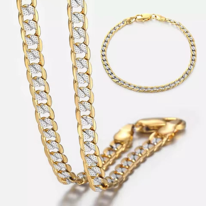 4mm Diamond-Cut Cuban Link Necklace & Bracelet Set - Stainless Steel