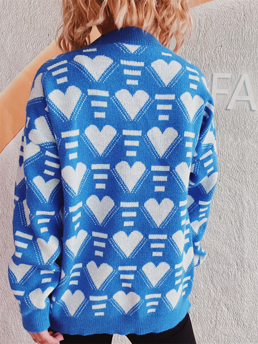 Charming Heart Contrast Oversized Sweater for Cozy Style