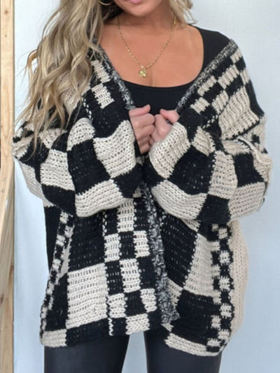 Plaid Open Front Long Sleeve Cardigan for Women Fashion
