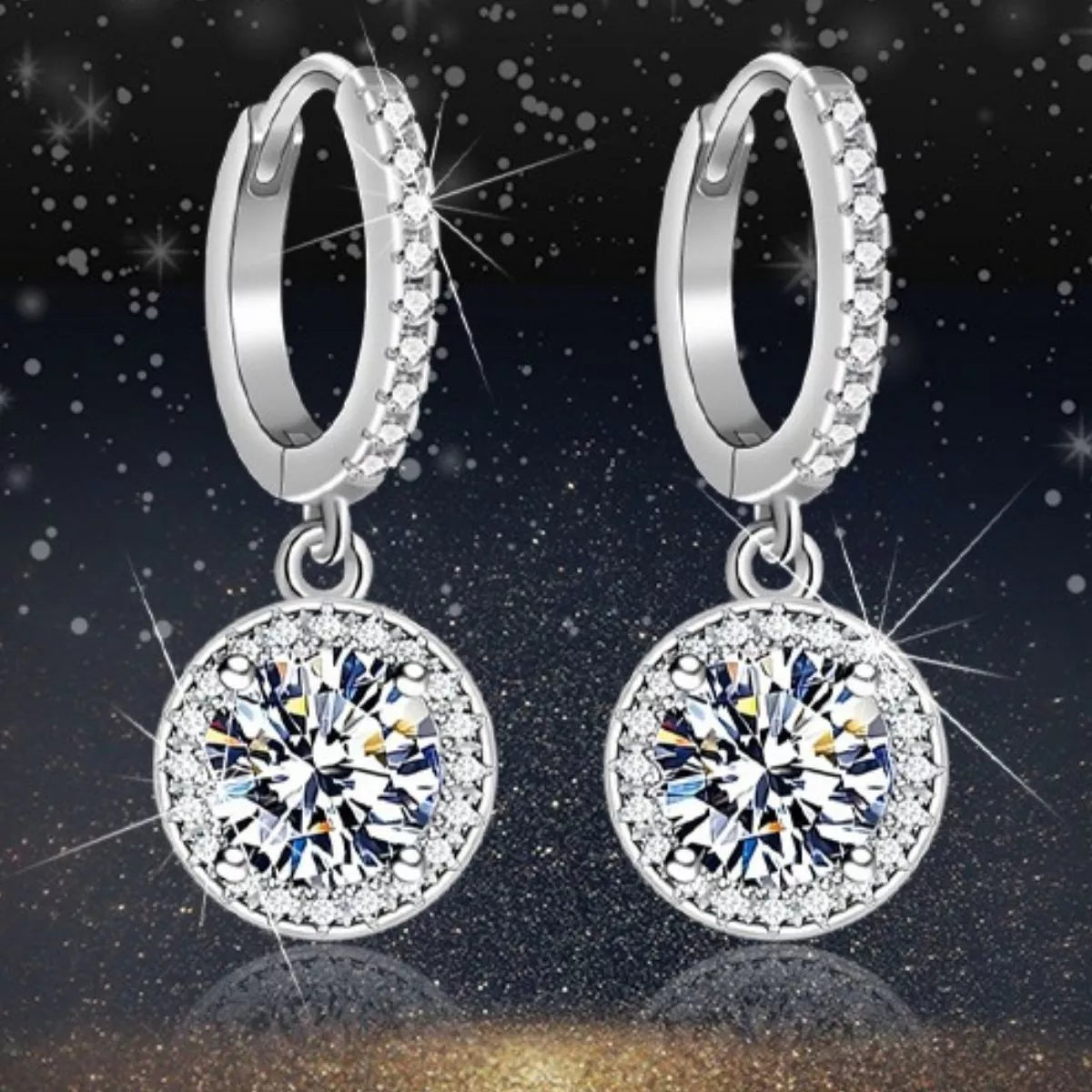 1 Carat 925 Sterling Silver Moissanite Hoop Drop Earrings