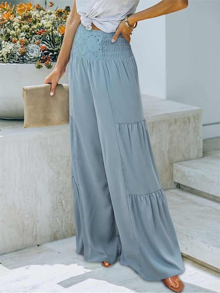 Smocked Elegant High Waist Trousers