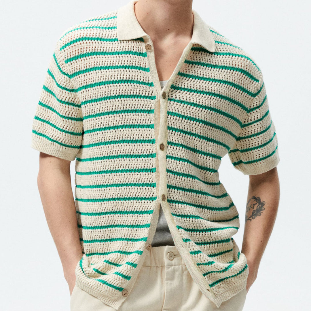 Classic Striped Wool Knit Polo Shirt for Effortless Casual Elegance