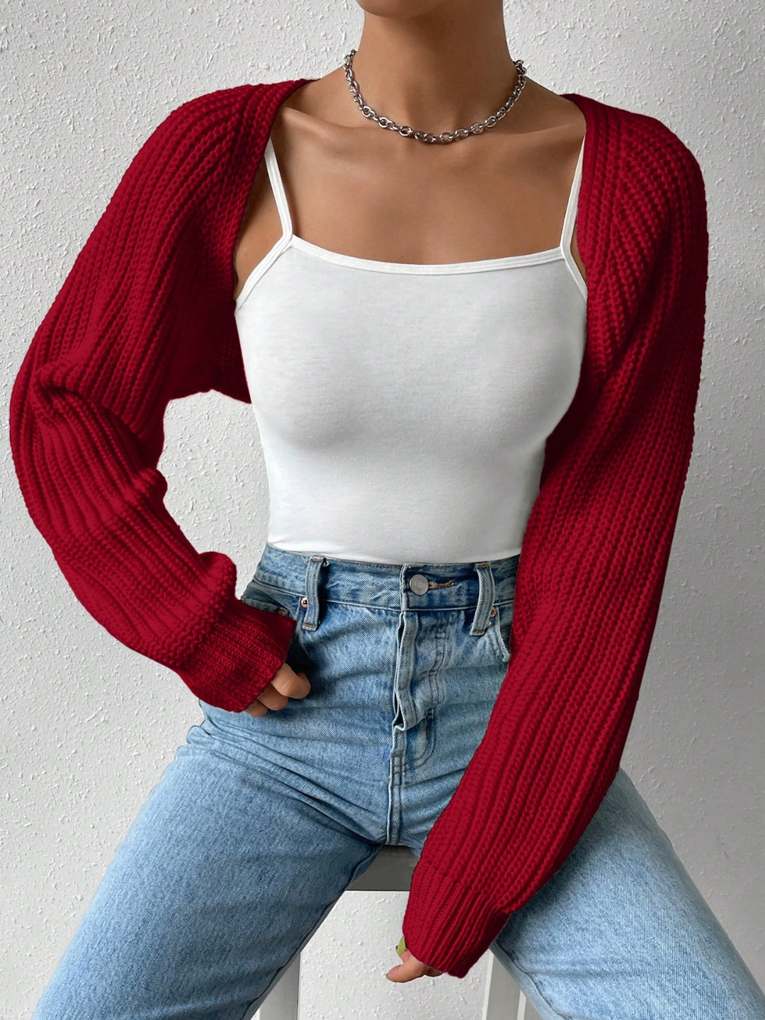 Cropped Honey Cardigan with Long Sleeves and Open Front