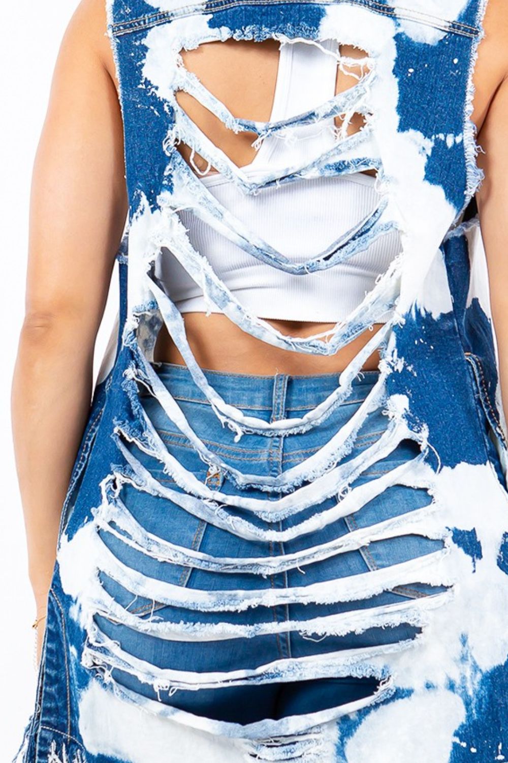 Retro-Inspired Frayed Edge Longline Denim Vest