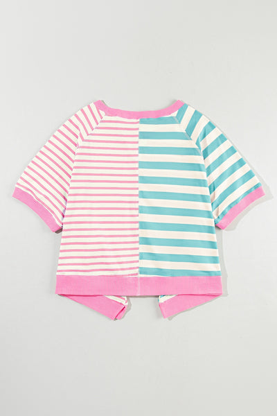 Contrast Striped Round Neck Half Sleeve T-Shirt for Women