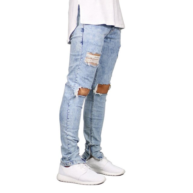 Men's Trendy Distressed Skinny Jeans with Unique Ankle Zippers