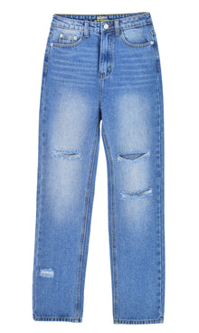 Trendy Distressed High-Waisted Loose-Fit Denim Pants