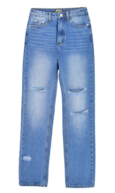 Trendy Distressed High-Waisted Loose-Fit Denim Pants