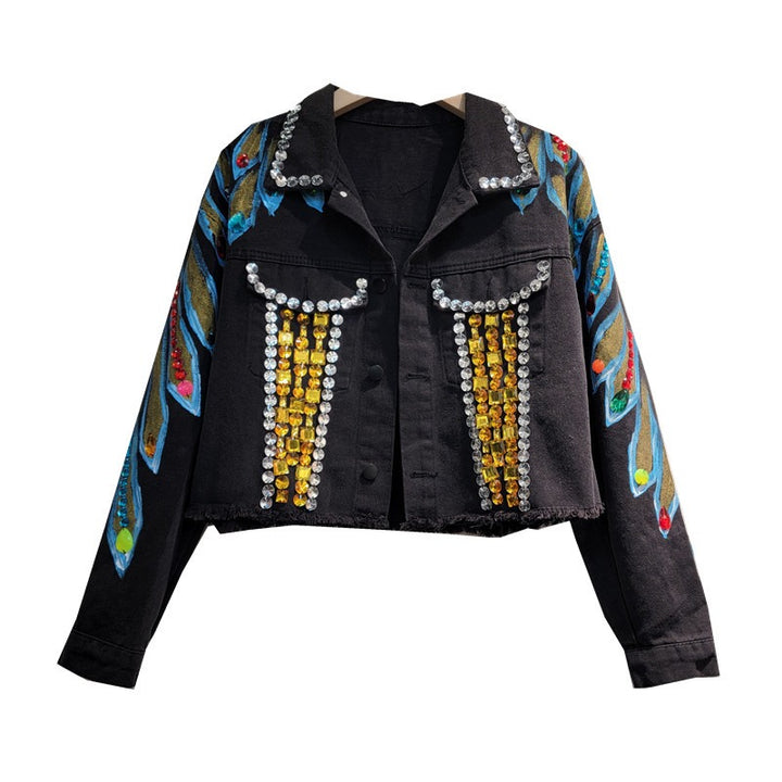 Artisanal Beaded Denim Jacket with Contemporary Western Style