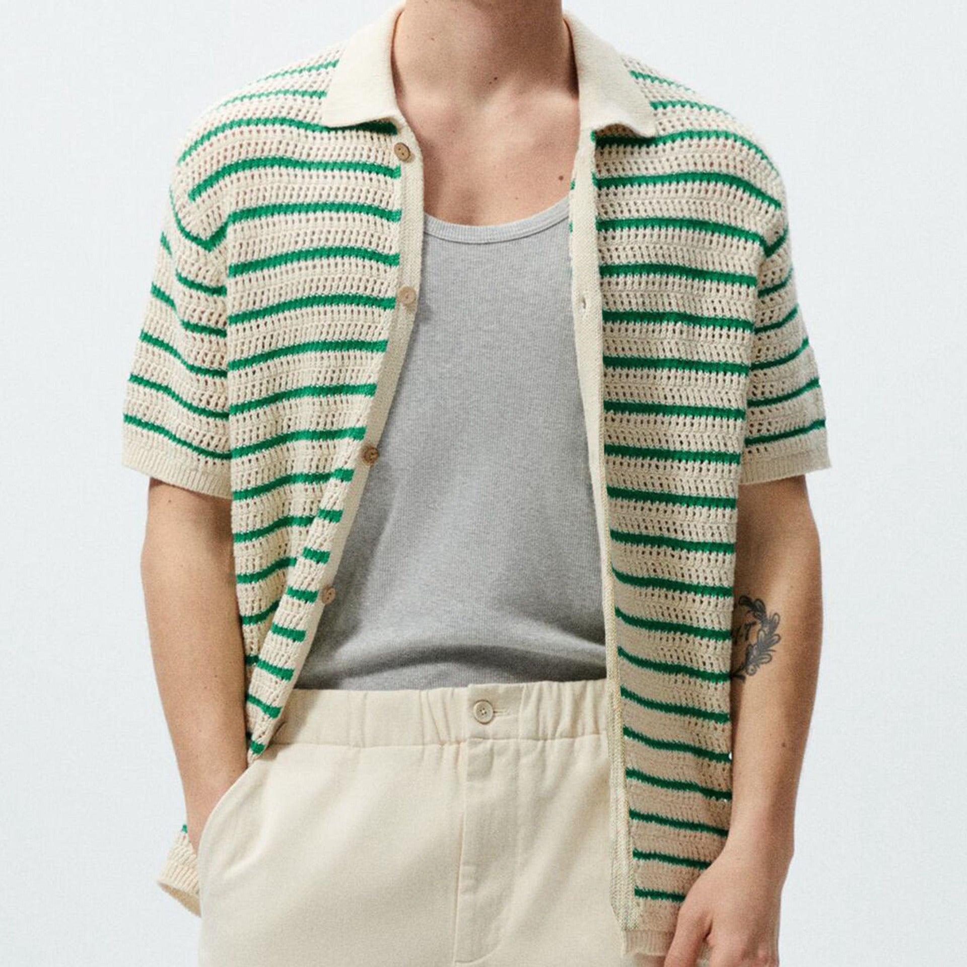 Classic Striped Wool Knit Polo Shirt for Effortless Elegance