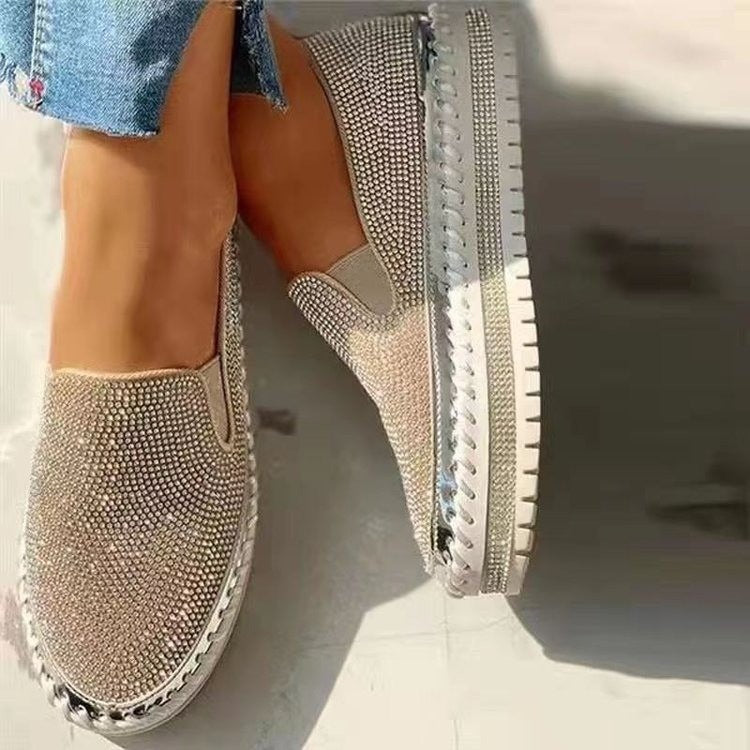 Rhinestone thick-soled slip-on shoes for foreign trade large-size single shoes casual loafers for women