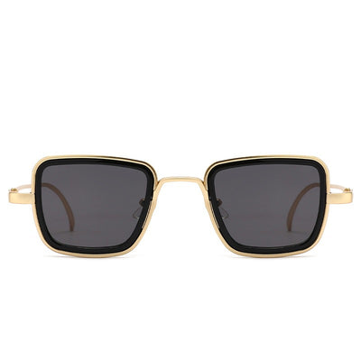 Men's Steampunk Square Sunglasses with Gold Mirror Frame and Yellow Lenses