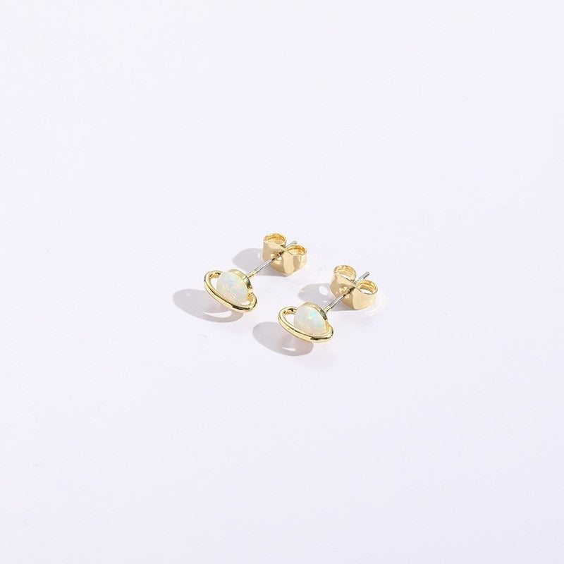 Saturn Earrings Silver Needle Womens Opal Opal Exquisite Light Luxury Small Design Sense Ornament Earrings