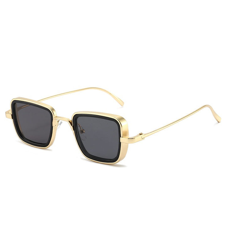 Men's Steampunk Square Sunglasses with Gold Mirror Frame and Yellow Lenses