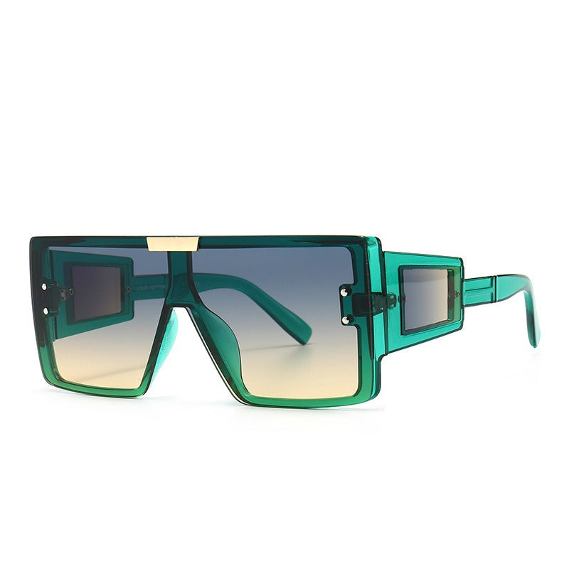 Oversized Mirrored Sunglasses with Extended Temples and Stylish Patches