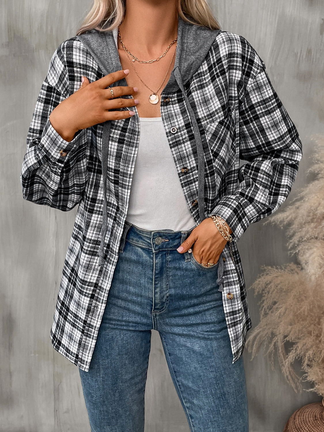 Plaid Long Sleeve Hooded Jacket for Stylish Comfort