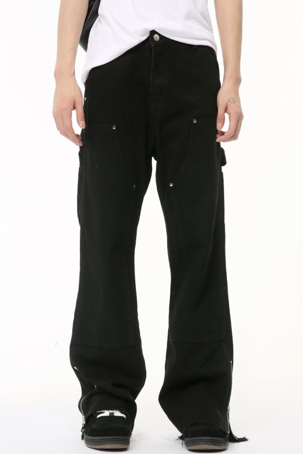 Men's Raw Hem Bootcut Jeans with Zip-Up Sides for Style