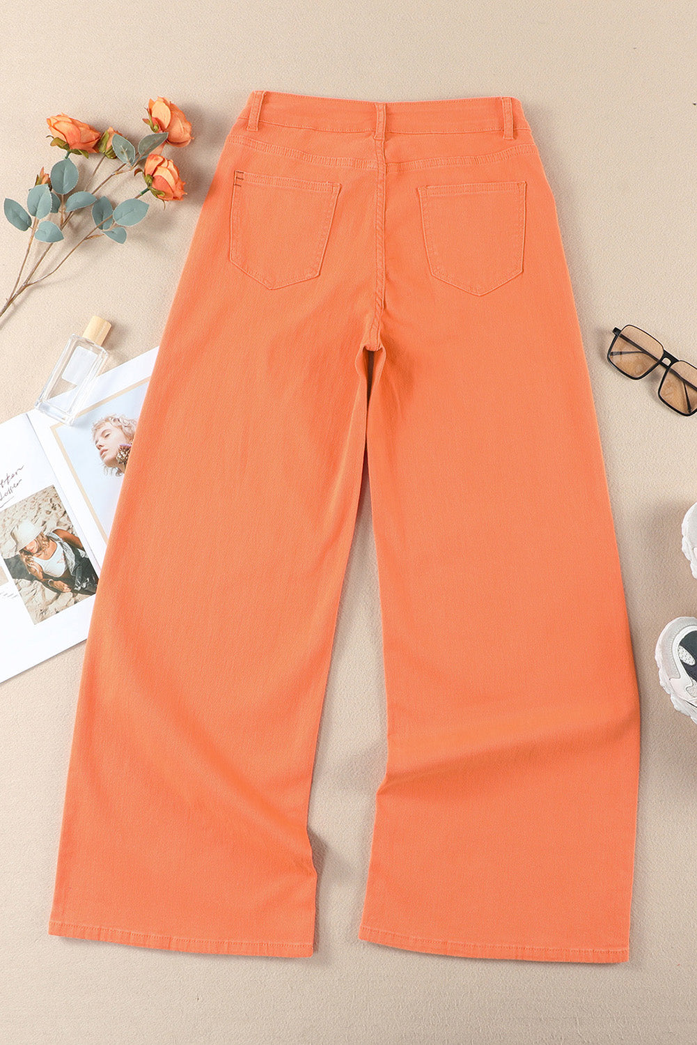 Trendy High Waist Wide Leg Denim Pants