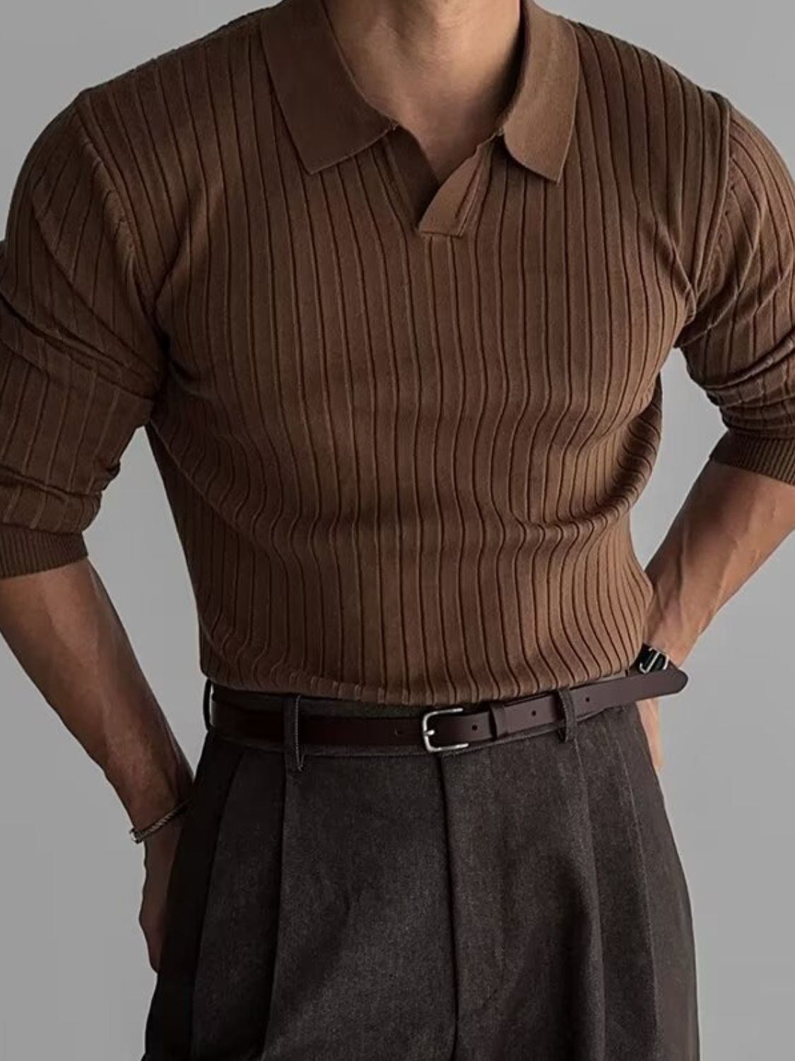 Men's Plus Size Collared Neck Long Sleeve Polo Shirt Comfort