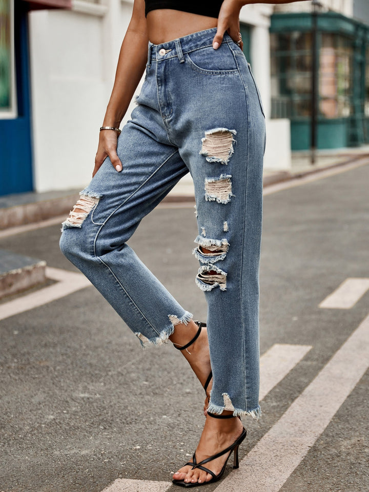 Ripped Edge Pocket Jeans for Effortless Style